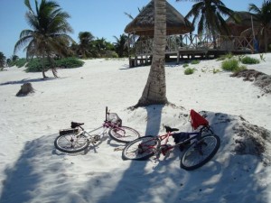 Our bikes on the desolate beach... Tulum